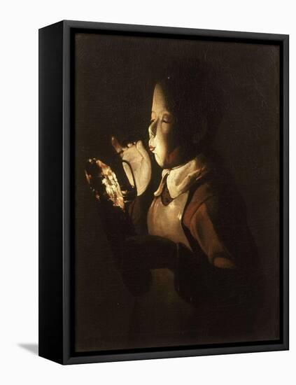 Boy Blowing at Lamp-Georges de La Tour-Framed Premier Image Canvas