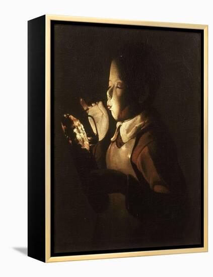 Boy Blowing at Lamp-Georges de La Tour-Framed Premier Image Canvas
