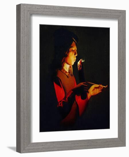 Boy Blowing on a Firebrand, circa 1645-1650-Georges de La Tour-Framed Giclee Print