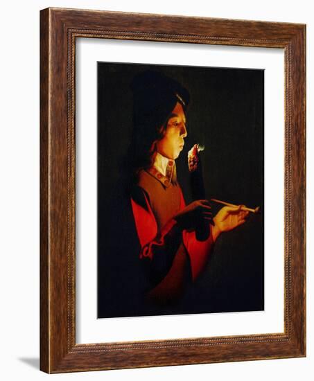 Boy Blowing on a Firebrand, circa 1645-1650-Georges de La Tour-Framed Giclee Print