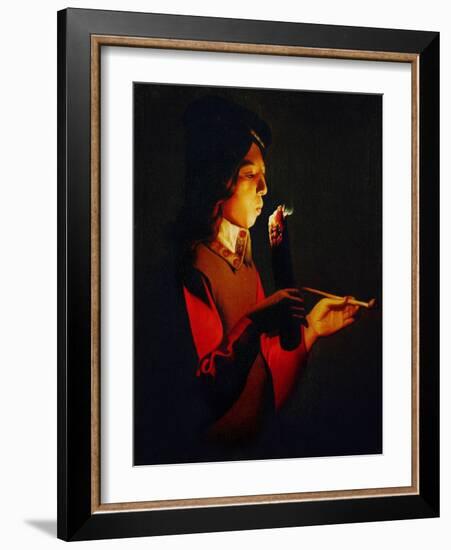 Boy Blowing on a Firebrand, circa 1645-1650-Georges de La Tour-Framed Giclee Print