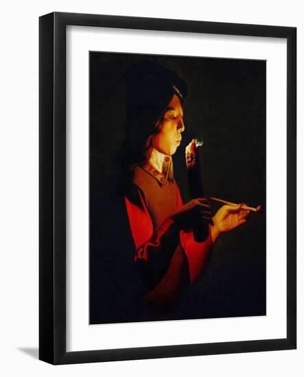 Boy Blowing on a Firebrand, circa 1645-1650-Georges de La Tour-Framed Giclee Print