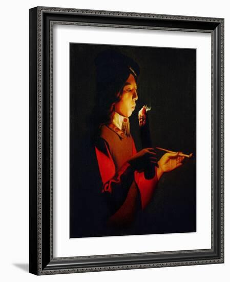 Boy Blowing on a Firebrand, circa 1645-1650-Georges de La Tour-Framed Giclee Print