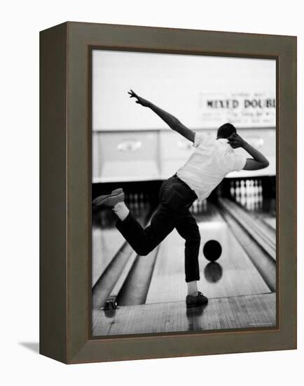 Boy Bowling at a Local Bowling Alley-Art Rickerby-Framed Premier Image Canvas