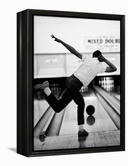 Boy Bowling at a Local Bowling Alley-Art Rickerby-Framed Premier Image Canvas