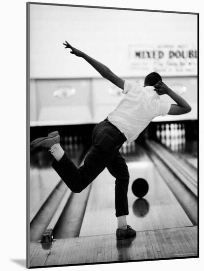Boy Bowling at a Local Bowling Alley-Art Rickerby-Mounted Photographic Print