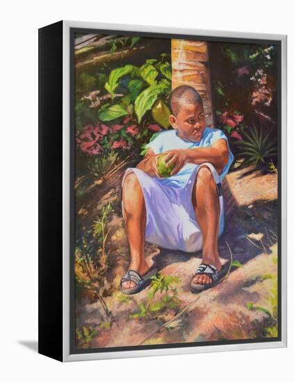 Boy  Breadfruit  coconut  2019  (oil on linen)-Colin Bootman-Framed Premier Image Canvas