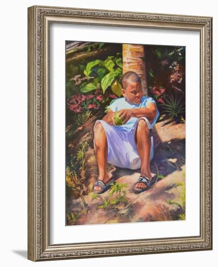 Boy  Breadfruit  coconut  2019  (oil on linen)-Colin Bootman-Framed Giclee Print