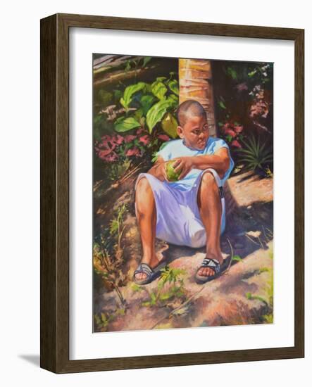 Boy  Breadfruit  coconut  2019  (oil on linen)-Colin Bootman-Framed Giclee Print