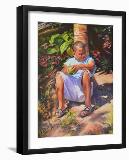 Boy  Breadfruit  coconut  2019  (oil on linen)-Colin Bootman-Framed Giclee Print