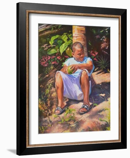 Boy  Breadfruit  coconut  2019  (oil on linen)-Colin Bootman-Framed Giclee Print