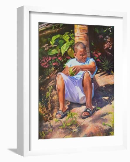 Boy  Breadfruit  coconut  2019  (oil on linen)-Colin Bootman-Framed Giclee Print