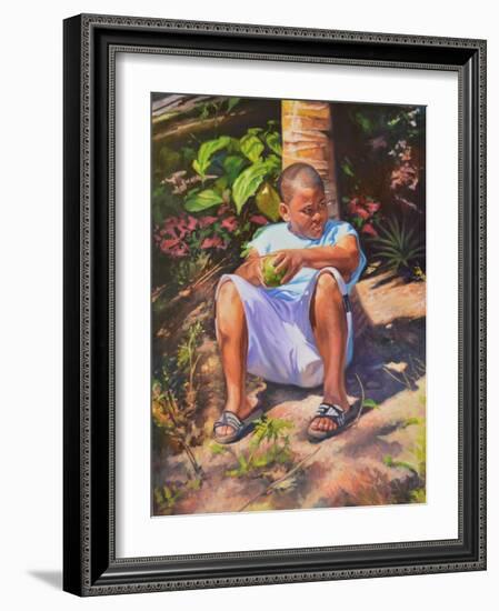 Boy  Breadfruit  coconut  2019  (oil on linen)-Colin Bootman-Framed Giclee Print