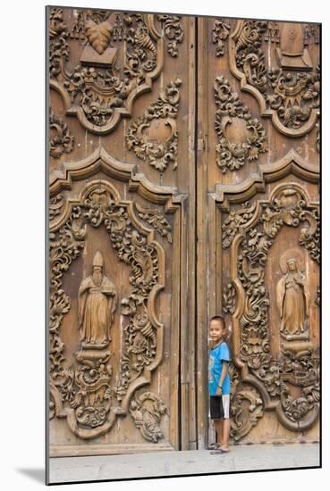 Boy by Entrance to Manila Metropolitan Cathedral, Manila, Philippines-Keren Su-Mounted Photographic Print