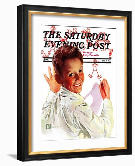 "Boy Drawing Stick Figures," Saturday Evening Post Cover, December 11, 1937-Douglas Crockwell-Framed Giclee Print