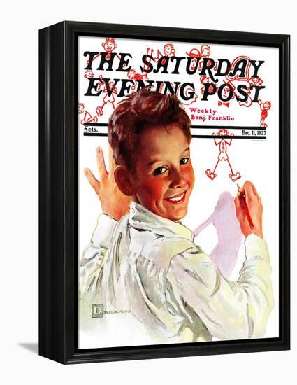 "Boy Drawing Stick Figures," Saturday Evening Post Cover, December 11, 1937-Douglas Crockwell-Framed Premier Image Canvas