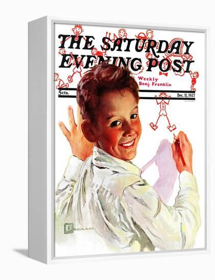 "Boy Drawing Stick Figures," Saturday Evening Post Cover, December 11, 1937-Douglas Crockwell-Framed Premier Image Canvas