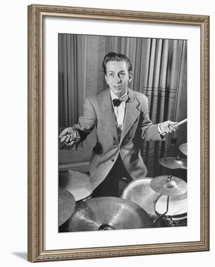 Boy Drummer and Composer Mel Torme, Playing Drums-William C^ Shrout-Framed Premium Photographic Print