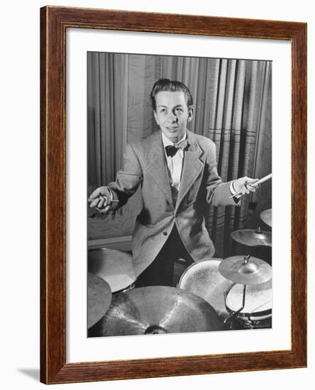 Boy Drummer and Composer Mel Torme, Playing Drums-William C^ Shrout-Framed Premium Photographic Print