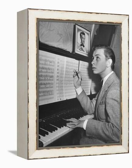 Boy Drummer and Composer Mel Torme, Playing the Piano-William C^ Shrout-Framed Premier Image Canvas