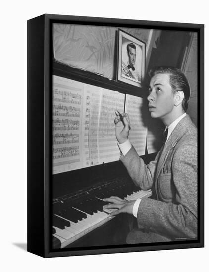 Boy Drummer and Composer Mel Torme, Playing the Piano-William C^ Shrout-Framed Premier Image Canvas