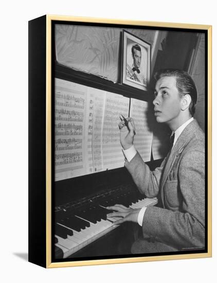 Boy Drummer and Composer Mel Torme, Playing the Piano-William C^ Shrout-Framed Premier Image Canvas