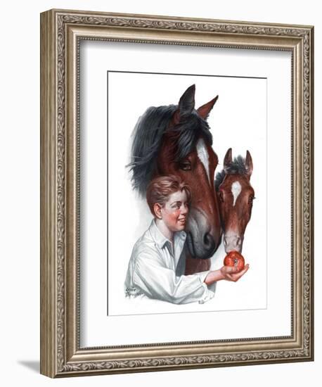 "Boy Feedy Apple to Horses,"July 14, 1923-Leslie Thrasher-Framed Giclee Print