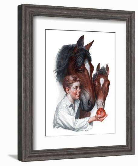 "Boy Feedy Apple to Horses,"July 14, 1923-Leslie Thrasher-Framed Giclee Print