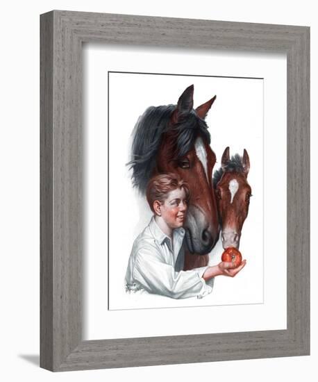 "Boy Feedy Apple to Horses,"July 14, 1923-Leslie Thrasher-Framed Giclee Print