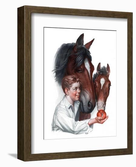 "Boy Feedy Apple to Horses,"July 14, 1923-Leslie Thrasher-Framed Giclee Print