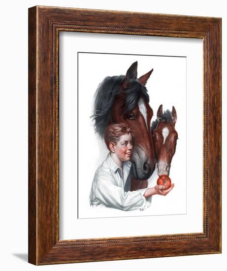 "Boy Feedy Apple to Horses,"July 14, 1923-Leslie Thrasher-Framed Giclee Print