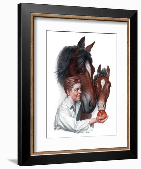 "Boy Feedy Apple to Horses,"July 14, 1923-Leslie Thrasher-Framed Giclee Print