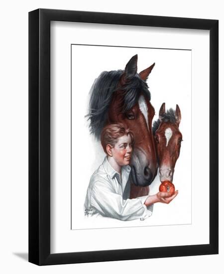 "Boy Feedy Apple to Horses,"July 14, 1923-Leslie Thrasher-Framed Giclee Print