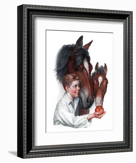 "Boy Feedy Apple to Horses,"July 14, 1923-Leslie Thrasher-Framed Giclee Print