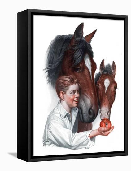 "Boy Feedy Apple to Horses,"July 14, 1923-Leslie Thrasher-Framed Premier Image Canvas