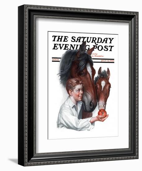 "Boy Feedy Apple to Horses," Saturday Evening Post Cover, July 14, 1923-Leslie Thrasher-Framed Giclee Print