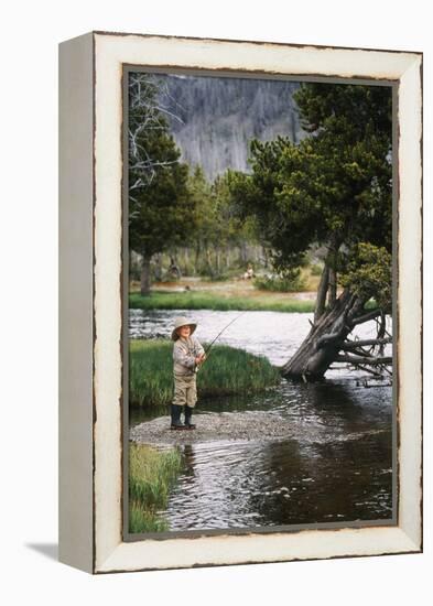 Boy Fishing at Firehole River, Wyoming, USA-Scott T. Smith-Framed Premier Image Canvas