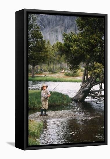 Boy Fishing at Firehole River, Wyoming, USA-Scott T. Smith-Framed Premier Image Canvas