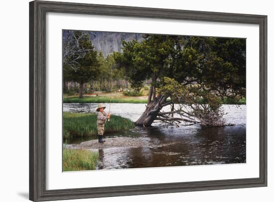 Boy Fishing at Firehole River, Wyoming, USA-Scott T. Smith-Framed Photographic Print