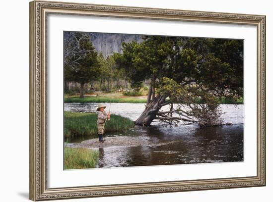 Boy Fishing at Firehole River, Wyoming, USA-Scott T. Smith-Framed Photographic Print