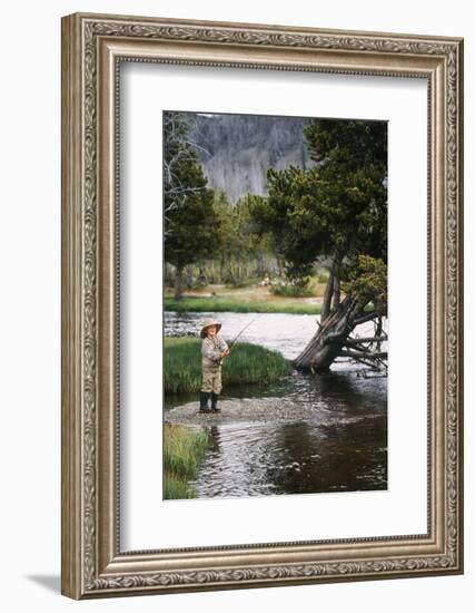 Boy Fishing at Firehole River, Wyoming, USA-Scott T. Smith-Framed Photographic Print