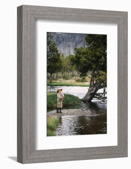 Boy Fishing at Firehole River, Wyoming, USA-Scott T. Smith-Framed Photographic Print