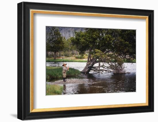 Boy Fishing at Firehole River, Wyoming, USA-Scott T. Smith-Framed Photographic Print