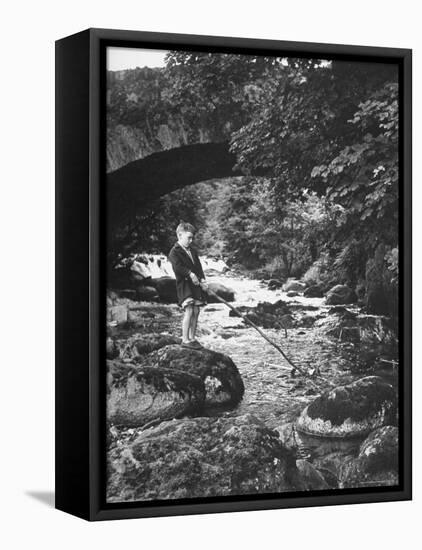 Boy Fishing by the Bridge over the Laroch in Ballachulish-Hans Wild-Framed Premier Image Canvas