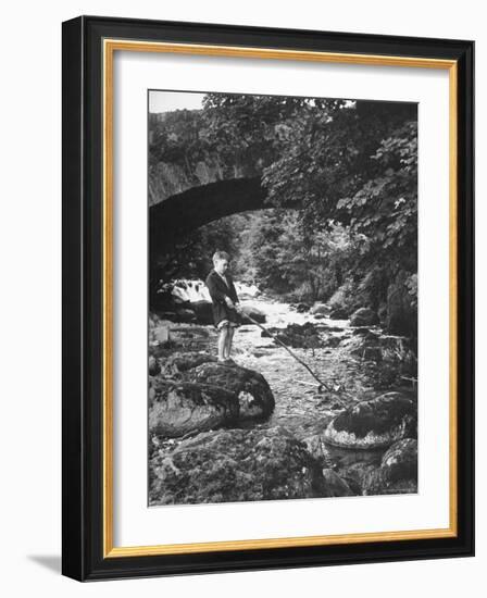 Boy Fishing by the Bridge over the Laroch in Ballachulish-Hans Wild-Framed Photographic Print