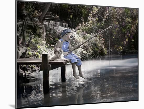Boy Fishing in a Lake-Nora Hernandez-Mounted Giclee Print