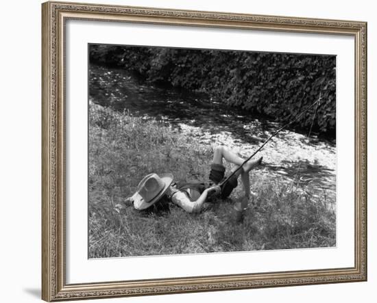 Boy Fishing with Hat Over Face-Bettmann-Framed Photographic Print