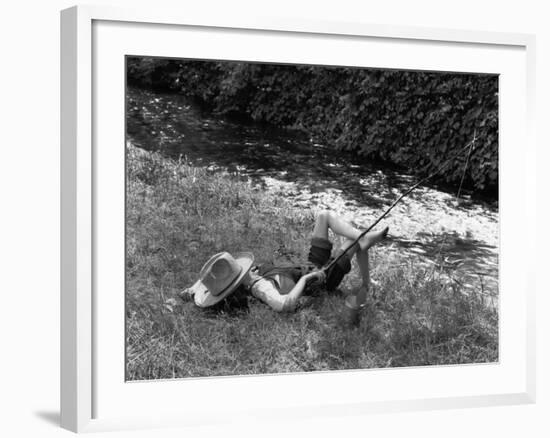 Boy Fishing with Hat Over Face-Bettmann-Framed Photographic Print