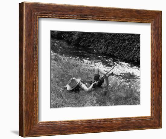 Boy Fishing with Hat Over Face-Bettmann-Framed Photographic Print