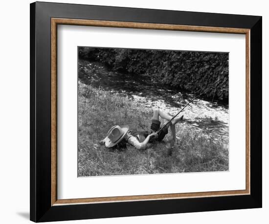 Boy Fishing with Hat Over Face-Bettmann-Framed Photographic Print